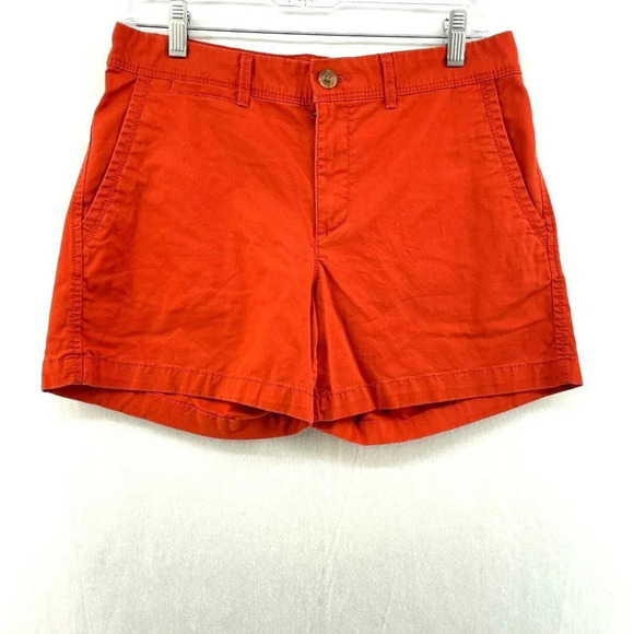 Banana Republic Chino Shorts Womens Sz 4 Red Orange Slash Pocket Stretch Midrise - Picture 1 of 12
